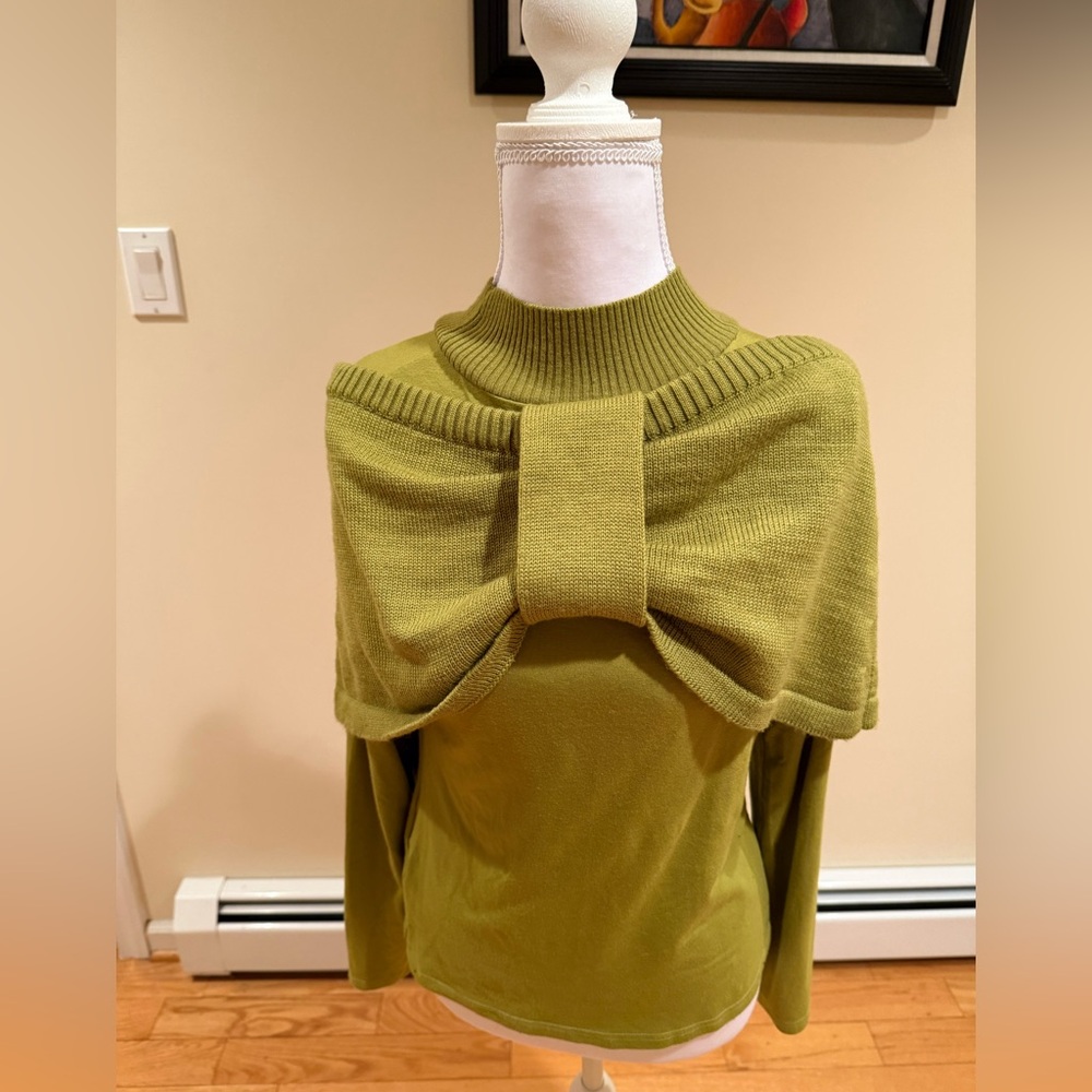 Talk of the Walk 2 Piece Olive Green Sweater with Poncho Bow Detail